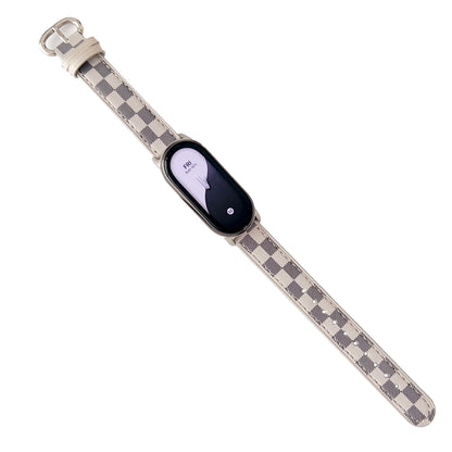 Replacement Watch Band for Xiaomi Smart Band 8 Genuine Cow Leather Grids Pattern Watch Strap