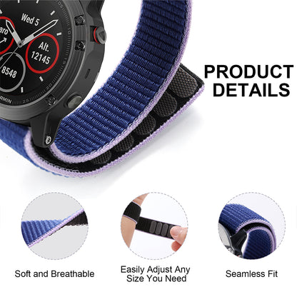 For Garmin Tactix 7 Pro / Fenix 7X / Fenix 6X Pro Stitching Watch Strap 26mm Adjustable Loop Nylon Wrist Band