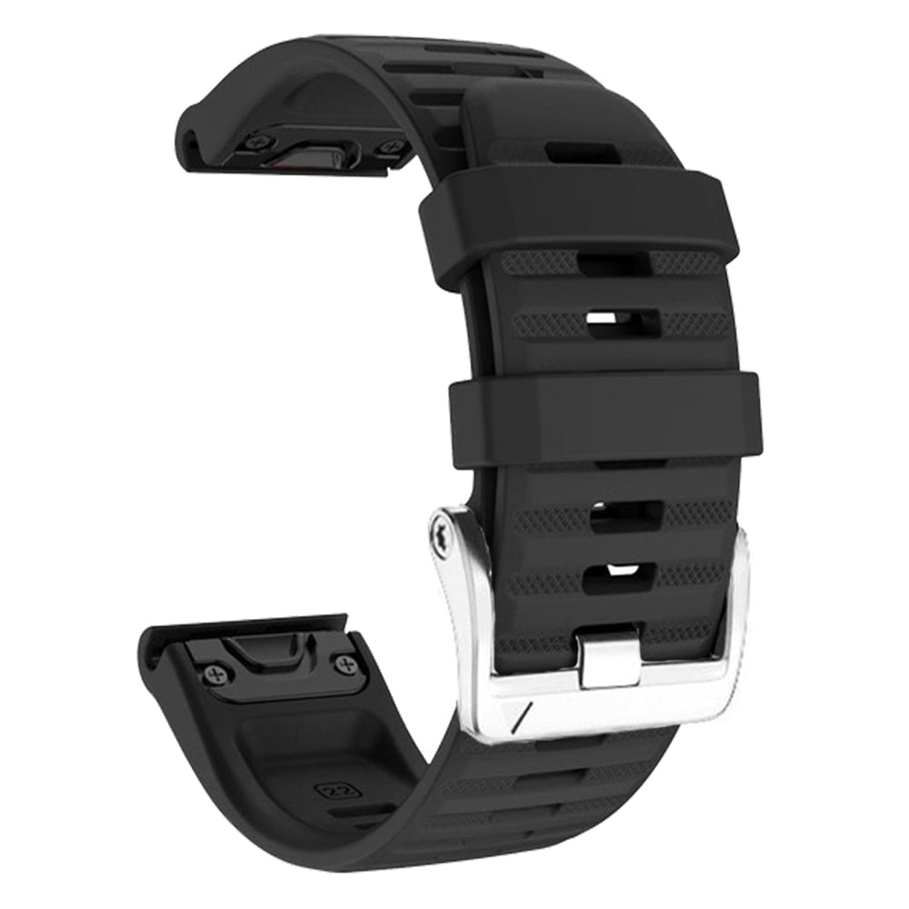 For Garmin Tactix 7 Pro / Fenix 7X / Fenix 6X Pro 26mm Watch Band Silicone Wrist Strap with Steel Silver Buckle