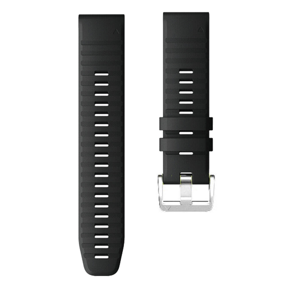 For Garmin Tactix 7 Pro / Fenix 7X / Fenix 6X Pro 26mm Watch Band Silicone Wrist Strap with Steel Silver Buckle