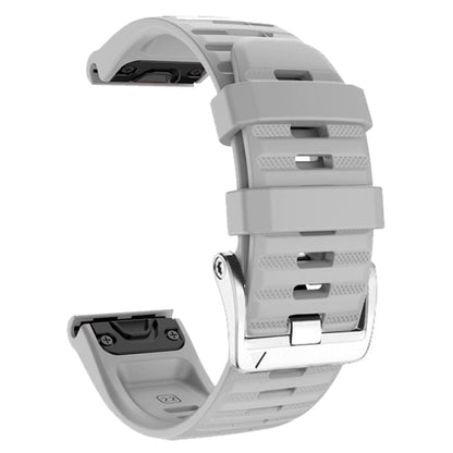 For Garmin Tactix 7 Pro / Fenix 7X / Fenix 6X Pro 26mm Watch Band Silicone Wrist Strap with Steel Silver Buckle