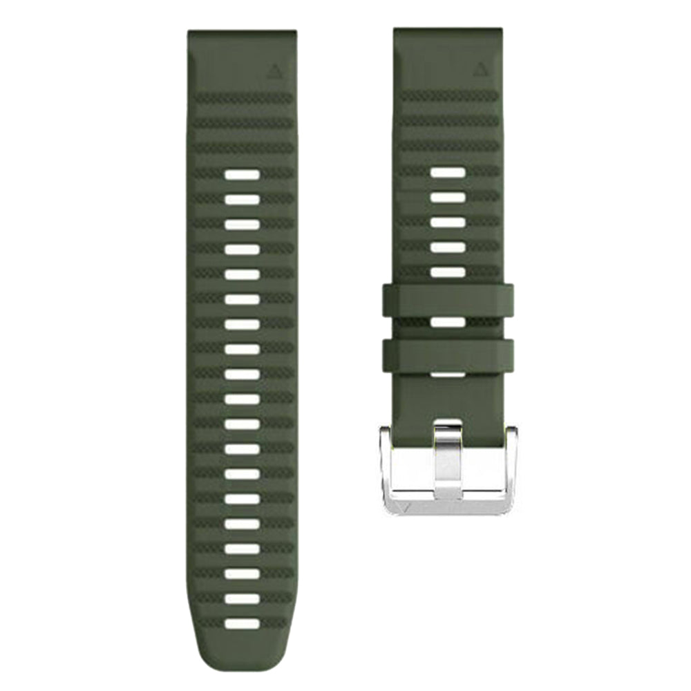 For Garmin Tactix 7 Pro / Fenix 7X / Fenix 6X Pro 26mm Watch Band Silicone Wrist Strap with Steel Silver Buckle