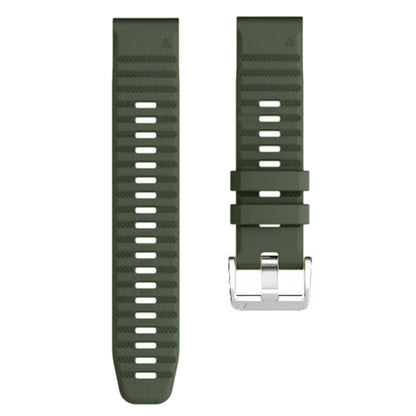 For Garmin Tactix 7 Pro / Fenix 7X / Fenix 6X Pro 26mm Watch Band Silicone Wrist Strap with Steel Silver Buckle