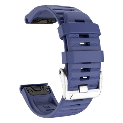 For Garmin Tactix 7 Pro / Fenix 7X / Fenix 6X Pro 26mm Watch Band Silicone Wrist Strap with Steel Silver Buckle