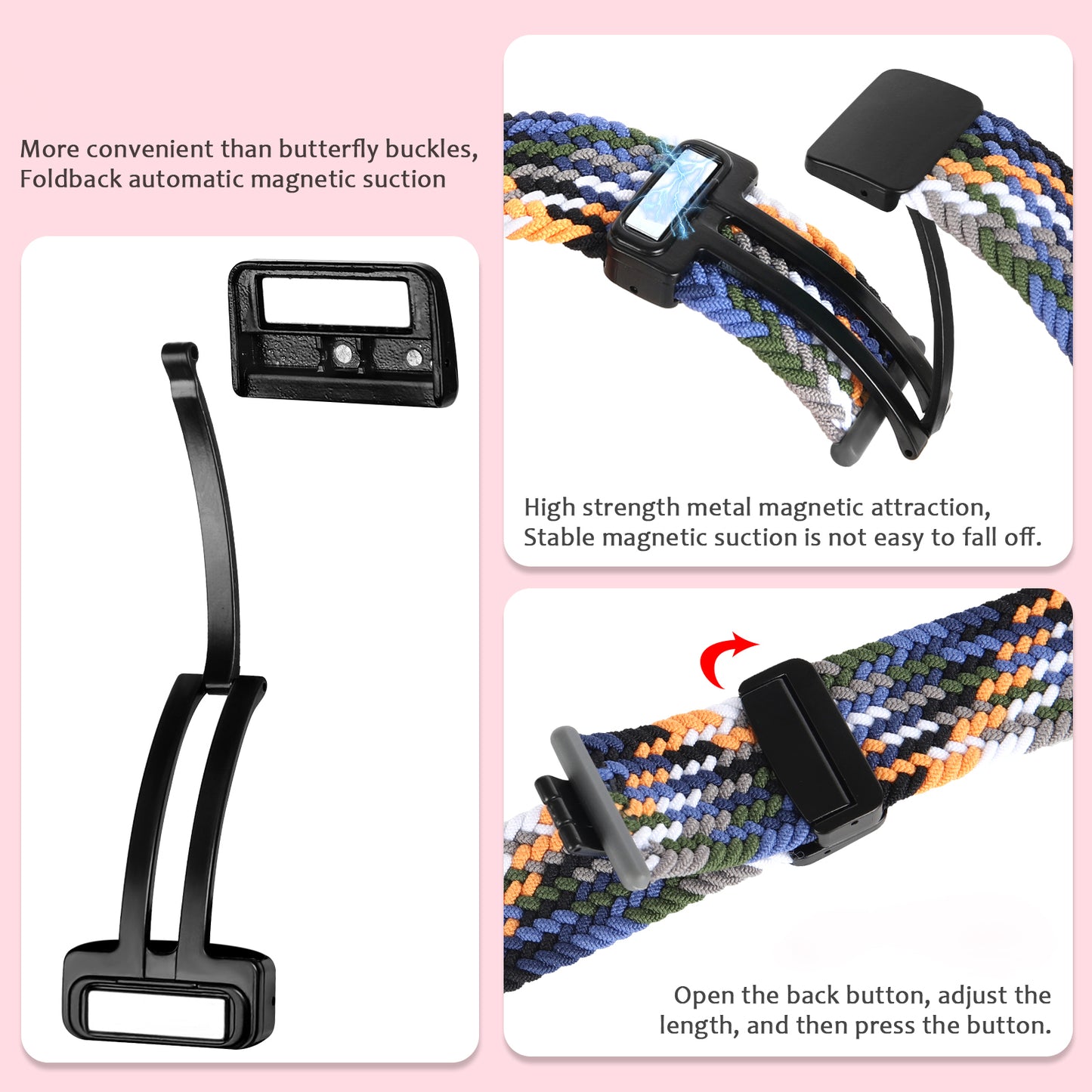 Nylon Watch Bands for Garmin vivomove Trend / Style / Luxe , 20mm Folding Buckle Adjustable Braided Strap