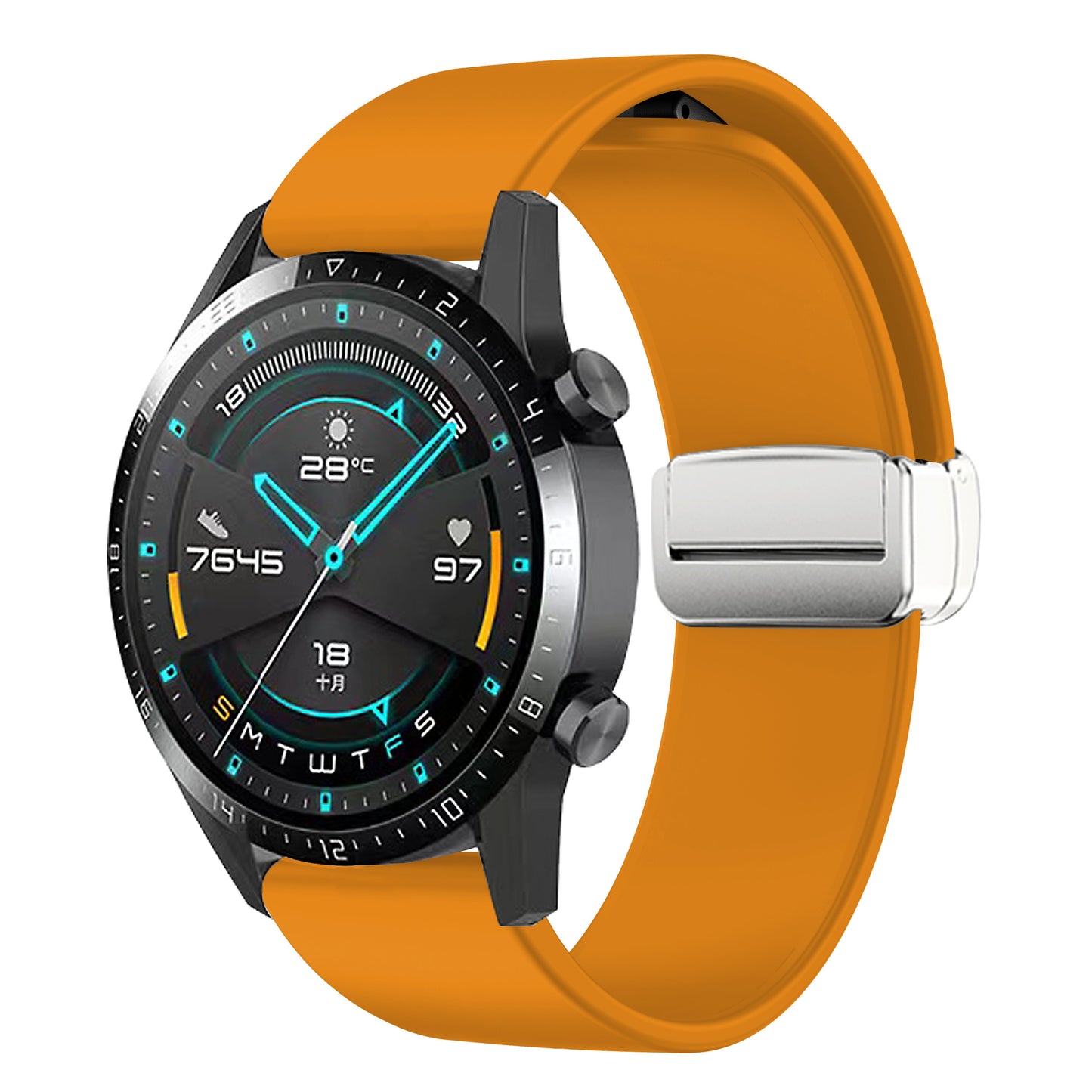 Sport Bands for Huawei Watch 4 / Watch 4 Pro / Watch 3 / Watch 3 Pro , Silicone 22mm Watch Strap with Silver Magnetic Folding Buckle