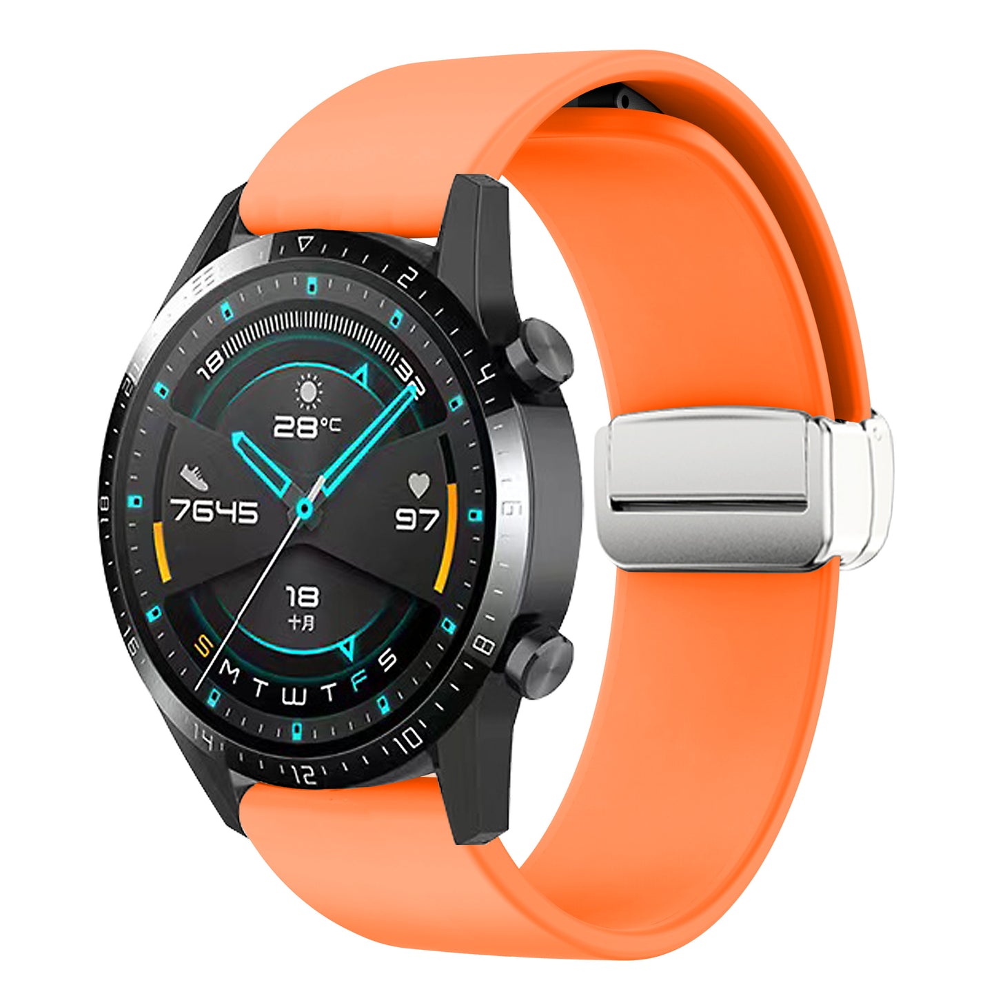 Sport Bands for Huawei Watch 4 / Watch 4 Pro / Watch 3 / Watch 3 Pro , Silicone 22mm Watch Strap with Silver Magnetic Folding Buckle