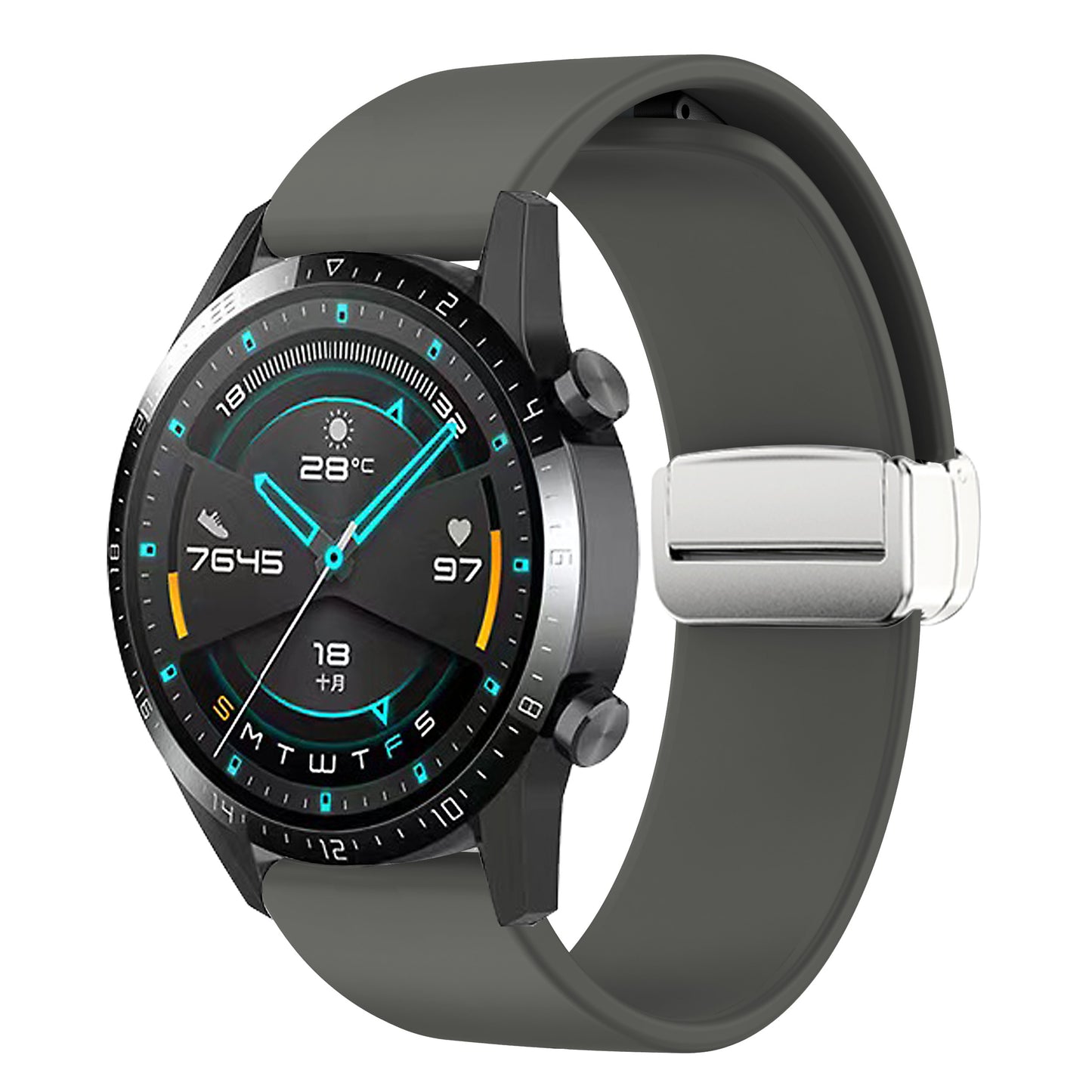 Sport Bands for Huawei Watch 4 / Watch 4 Pro / Watch 3 / Watch 3 Pro , Silicone 22mm Watch Strap with Silver Magnetic Folding Buckle