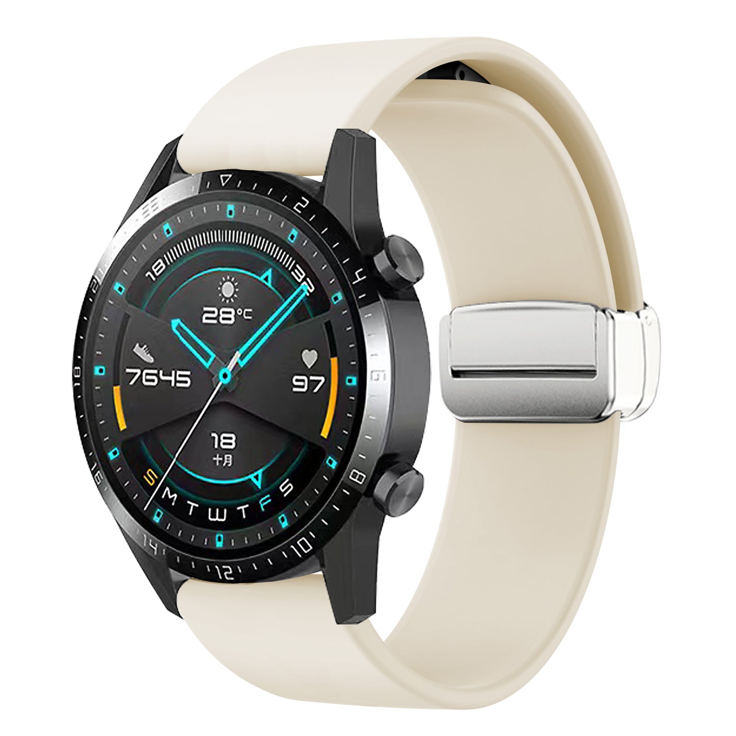 Sport Bands for Huawei Watch 4 / Watch 4 Pro / Watch 3 / Watch 3 Pro , Silicone 22mm Watch Strap with Silver Magnetic Folding Buckle