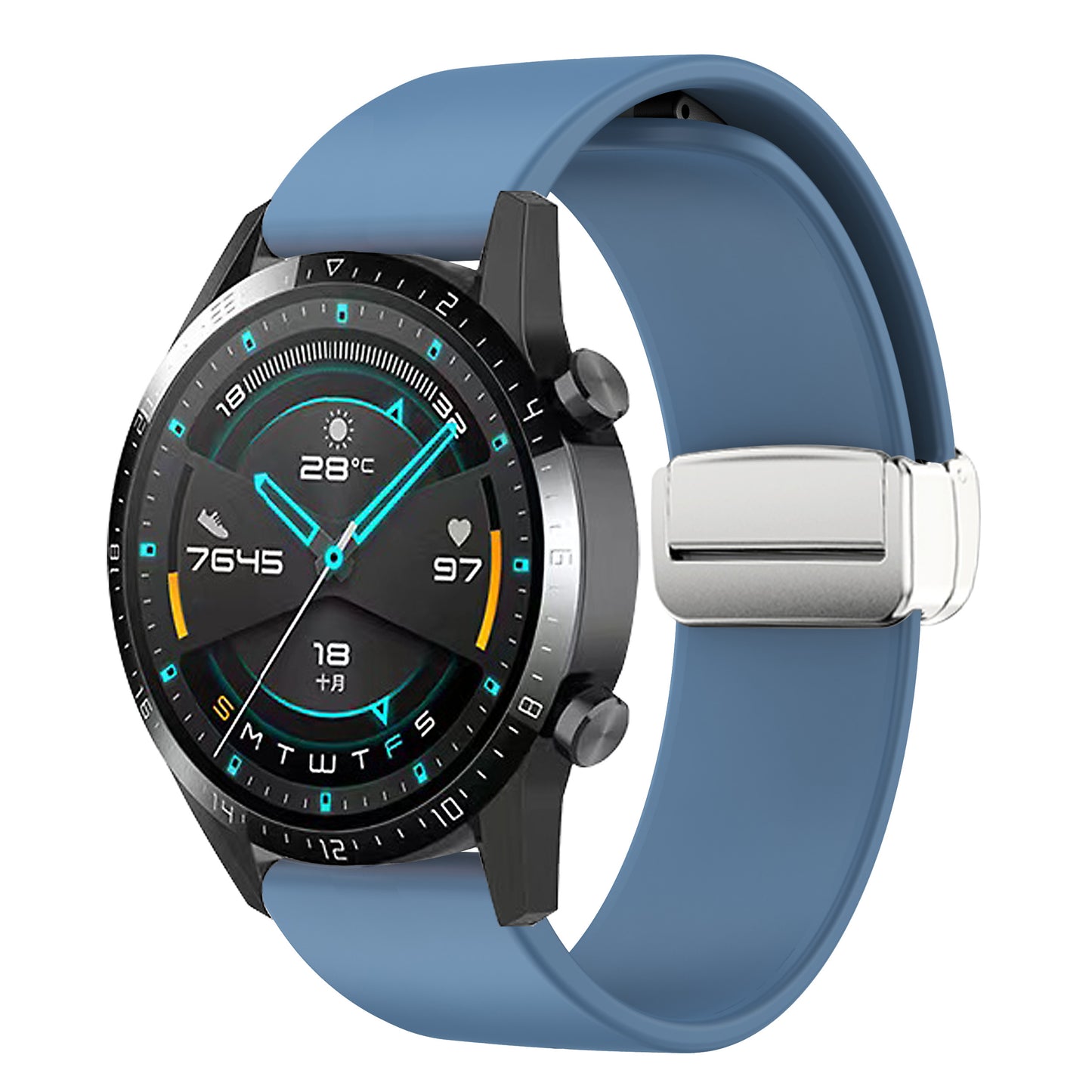 Sport Bands for Huawei Watch 4 / Watch 4 Pro / Watch 3 / Watch 3 Pro , Silicone 22mm Watch Strap with Silver Magnetic Folding Buckle