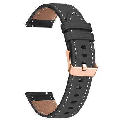 For Garmin Forerunner 265S / 255S / Venu 2S Watch Band 18mm Genuine Cow Leather Wrist Strap, Rose Gold Buckle