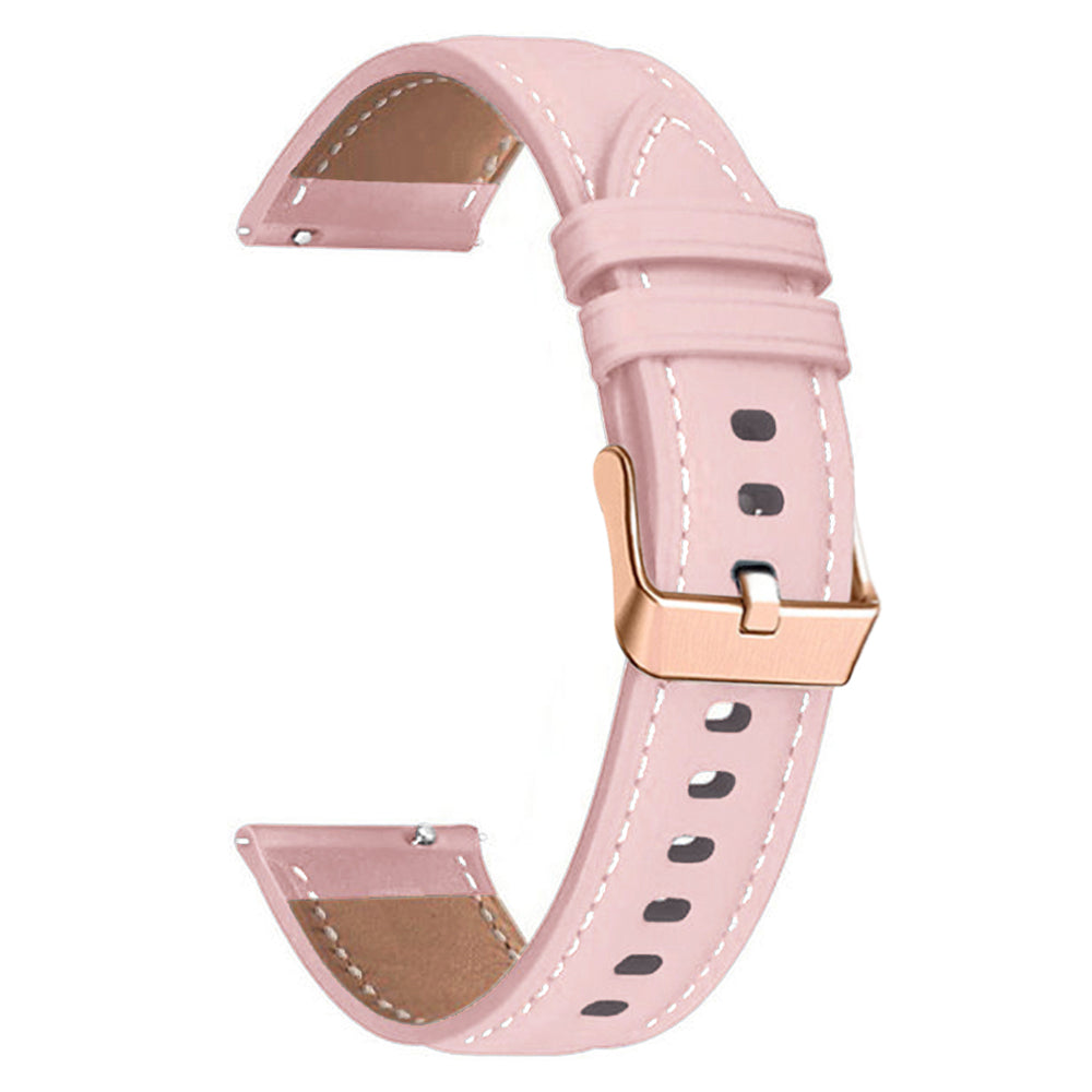 For Garmin Forerunner 265S / 255S / Venu 2S Watch Band 18mm Genuine Cow Leather Wrist Strap, Rose Gold Buckle