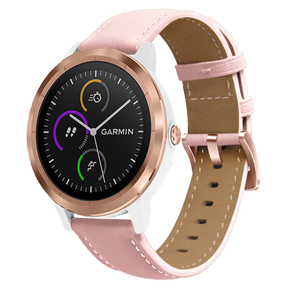 For Garmin Forerunner 265S / 255S / Venu 2S Watch Band 18mm Genuine Cow Leather Wrist Strap, Rose Gold Buckle