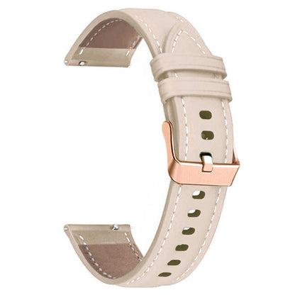 For Garmin Forerunner 265S / 255S / Venu 2S Watch Band 18mm Genuine Cow Leather Wrist Strap, Rose Gold Buckle