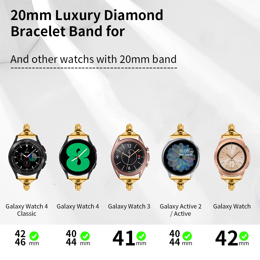 20mm Watch Band for Samsung Galaxy Watch 6 40mm 44mm , Rhinestone Decor Bracelet Copper Wristband Strap