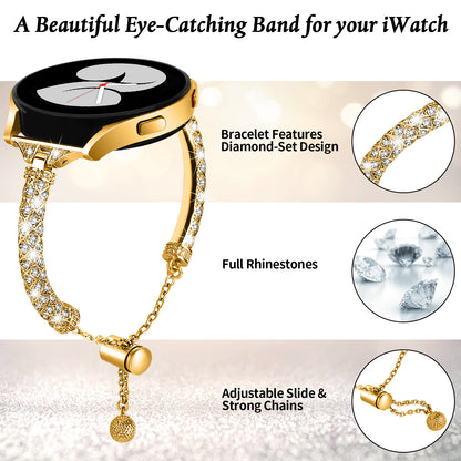 20mm Watch Band for Samsung Galaxy Watch 6 40mm 44mm , Rhinestone Decor Bracelet Copper Wristband Strap