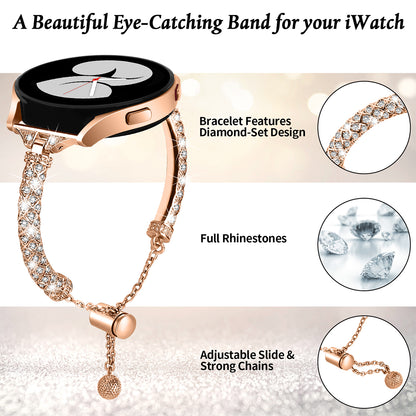 20mm Watch Band for Samsung Galaxy Watch 6 40mm 44mm , Rhinestone Decor Bracelet Copper Wristband Strap