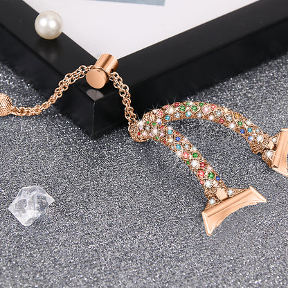 Copper Watch Band for Google Pixel Watch 2 / Pixel Watch , Bling Rhinestone Decor Bracelet Metal Strap