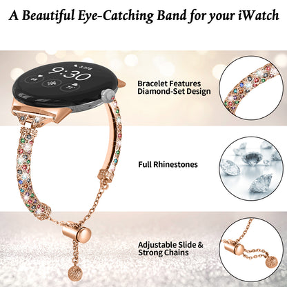 Copper Watch Band for Google Pixel Watch 2 / Pixel Watch , Bling Rhinestone Decor Bracelet Metal Strap