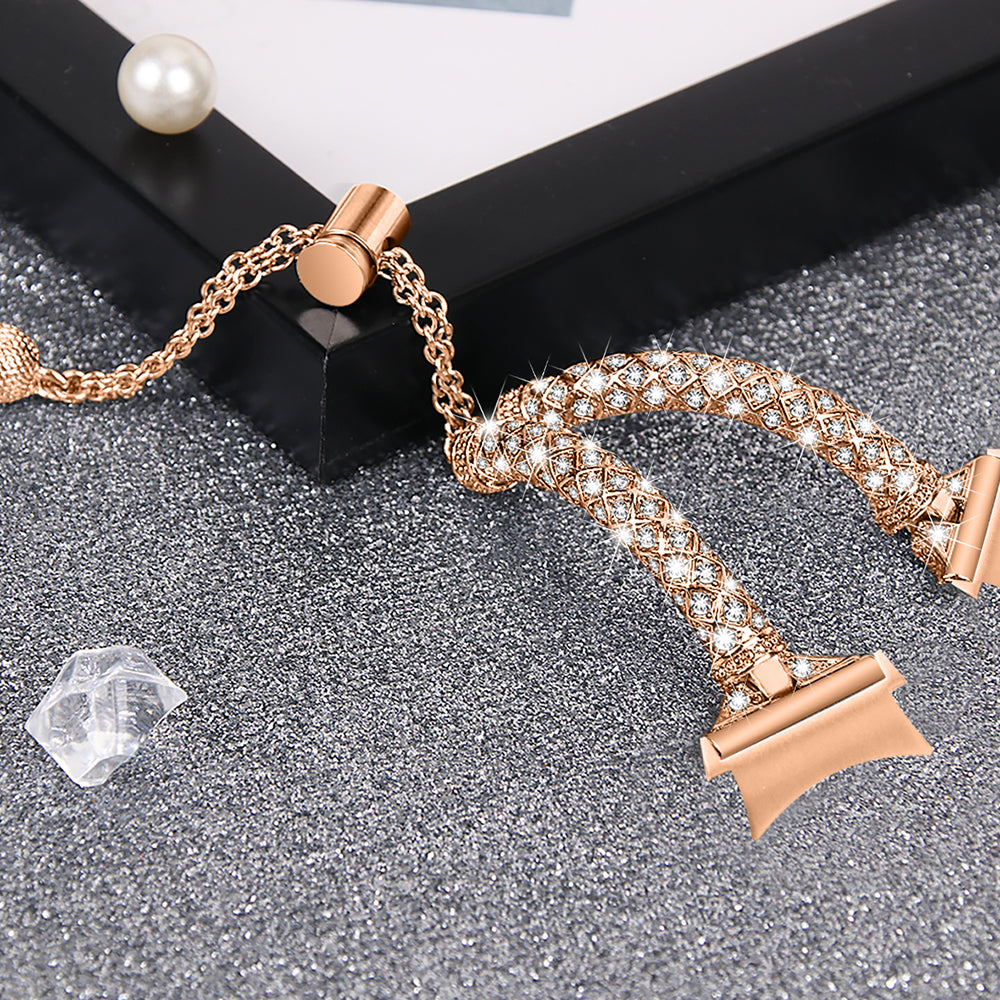 Metal Watch Band for Samsung Galaxy Watch 6 40mm 44mm , Rhinestone Decor Copper Strap Bracelet with Connector