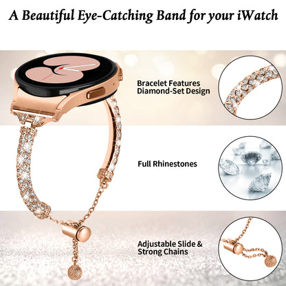 Metal Watch Band for Samsung Galaxy Watch 6 40mm 44mm , Rhinestone Decor Copper Strap Bracelet with Connector