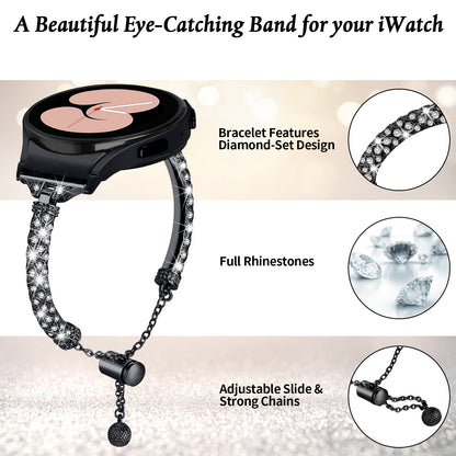 Metal Watch Band for Samsung Galaxy Watch 6 40mm 44mm , Rhinestone Decor Copper Strap Bracelet with Connector