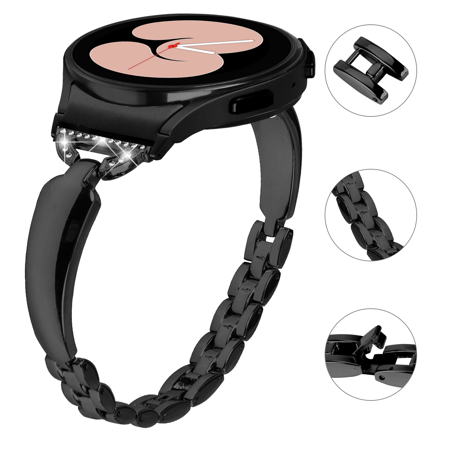 Watch Band for Samsung Galaxy Watch 6 40mm 44mm , D-shaped Rhinestone Decor Copper Metal Bracelet with Connector