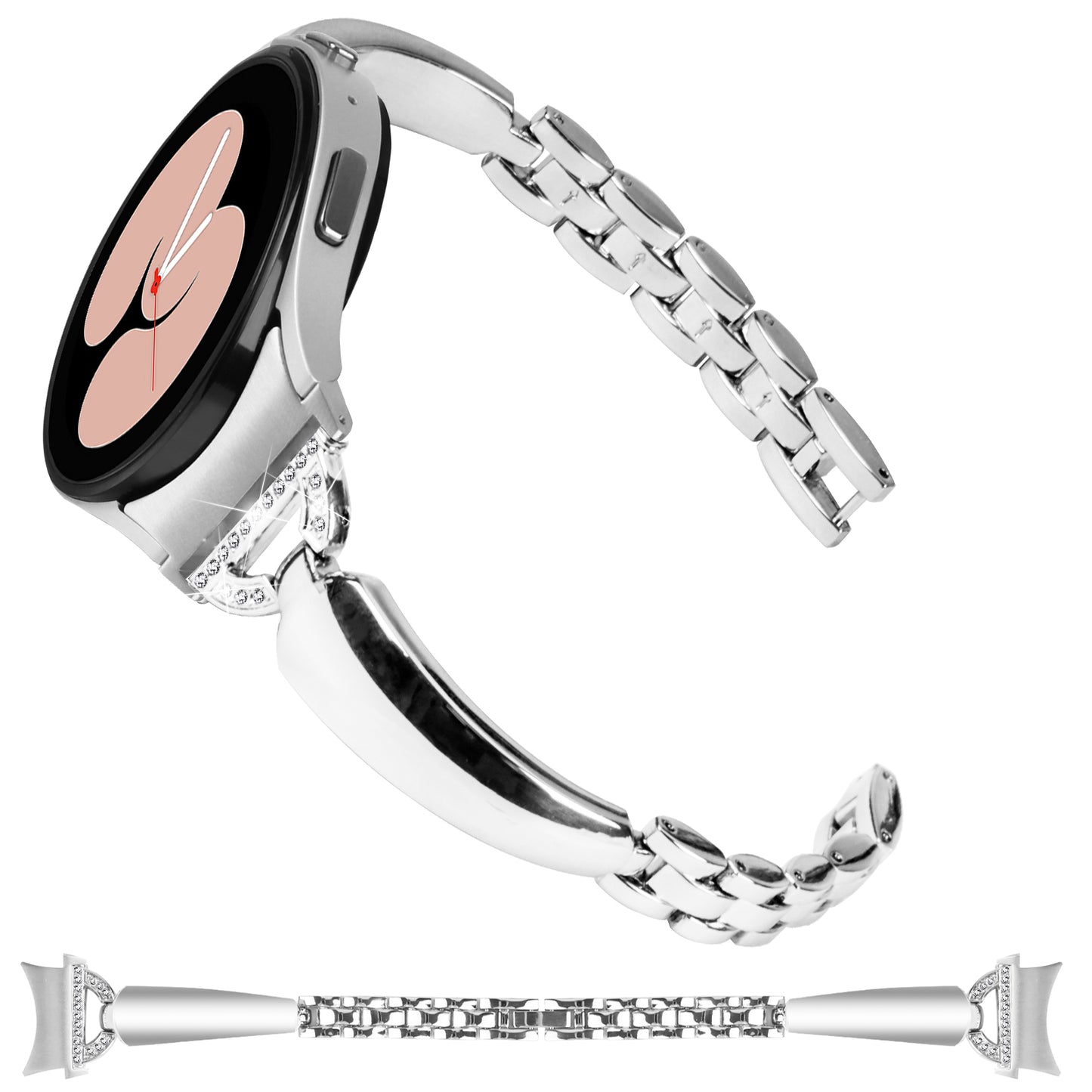 Watch Band for Samsung Galaxy Watch 6 40mm 44mm , D-shaped Rhinestone Decor Copper Metal Bracelet with Connector