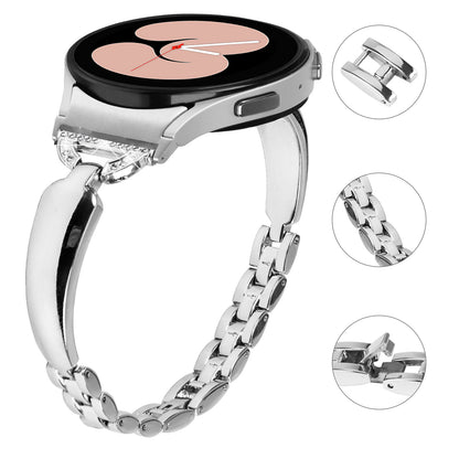 Watch Band for Samsung Galaxy Watch 6 40mm 44mm , D-shaped Rhinestone Decor Copper Metal Bracelet with Connector