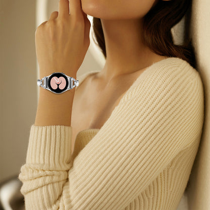 Watch Band for Samsung Galaxy Watch 6 40mm 44mm , D-shaped Rhinestone Decor Copper Metal Bracelet with Connector