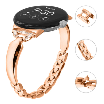 For Google Pixel Watch 2 / Pixel Watch Bling Band D-shaped Rhinestone Decor Copper Metal Bracelet Watch Strap