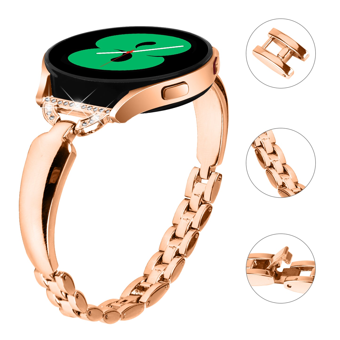 20mm Metal Watch Band for Samsung Galaxy Watch Active / Active2 40mm 44mm , Rhinestone Decor Bracelet Copper Wristband