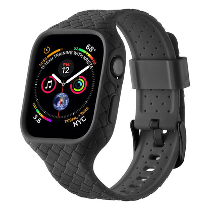 For Apple Watch Series 8  /  7 45mm Woven Texture TPU Watchband Integral Watch Strap with Case