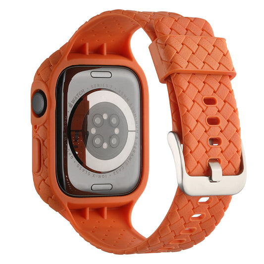 For Apple Watch Series 8  /  7 41mm Woven Texture TPU Wrist Band Integrated Watch Strap with Case