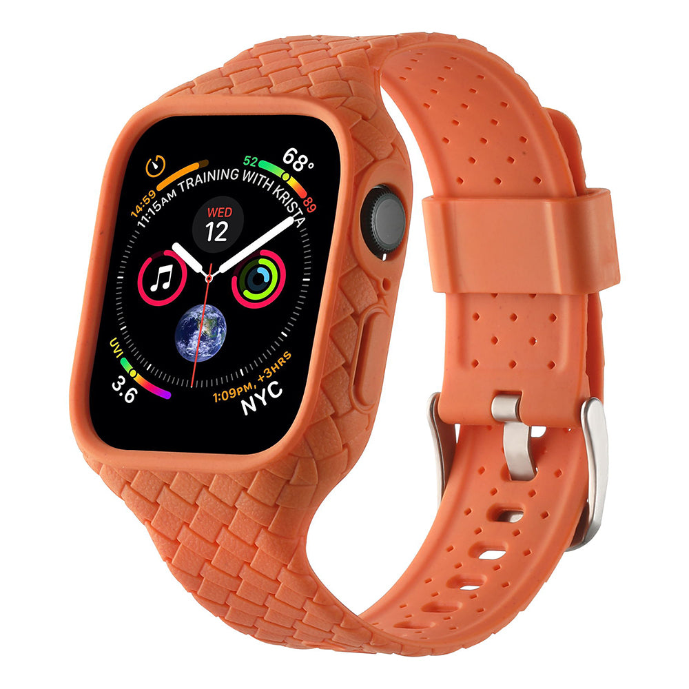 For Apple Watch Series 8  /  7 41mm Woven Texture TPU Wrist Band Integrated Watch Strap with Case