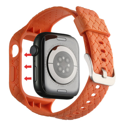 For Apple Watch Series 8  /  7 41mm Woven Texture TPU Wrist Band Integrated Watch Strap with Case