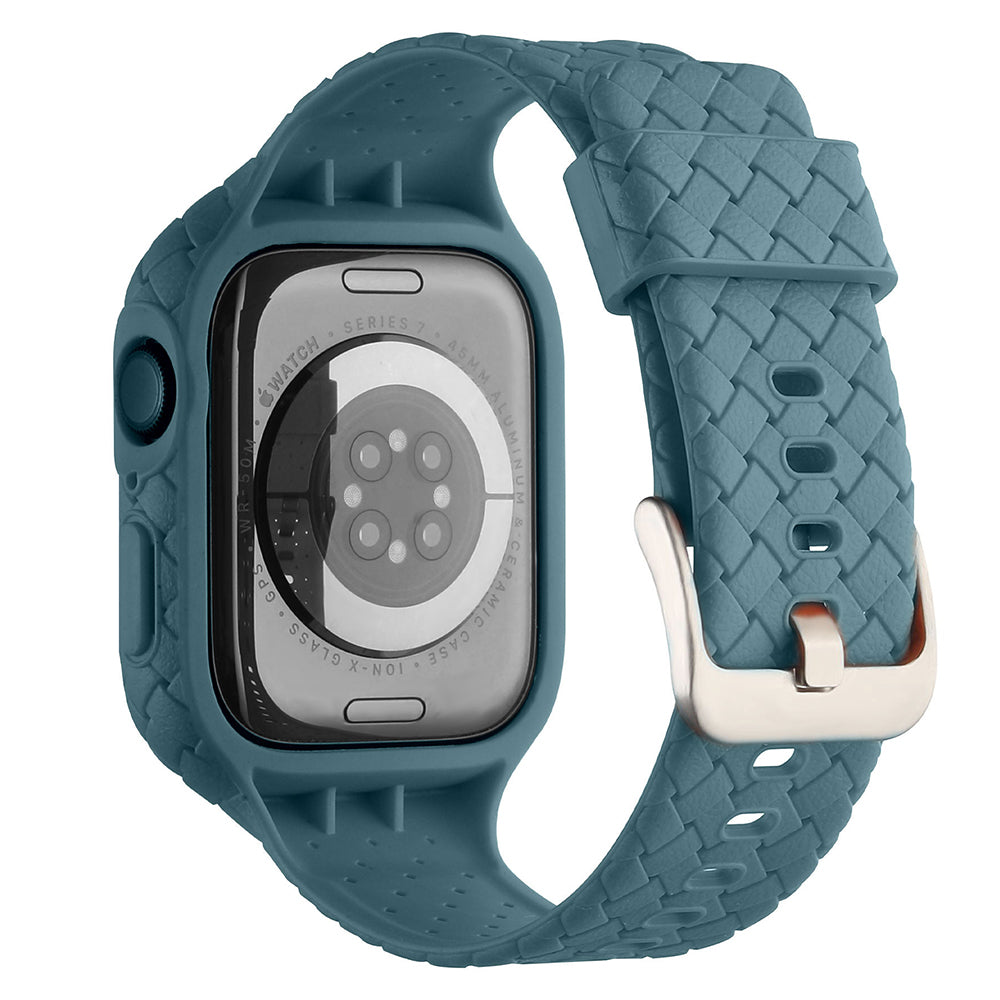 For Apple Watch Series 8  /  7 41mm Woven Texture TPU Wrist Band Integrated Watch Strap with Case