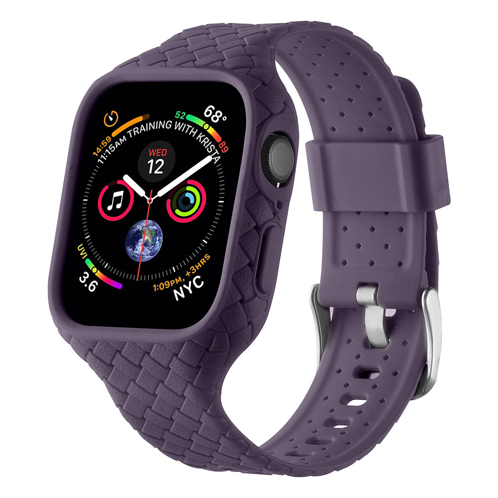 For Apple Watch Series 8  /  7 41mm Woven Texture TPU Wrist Band Integrated Watch Strap with Case