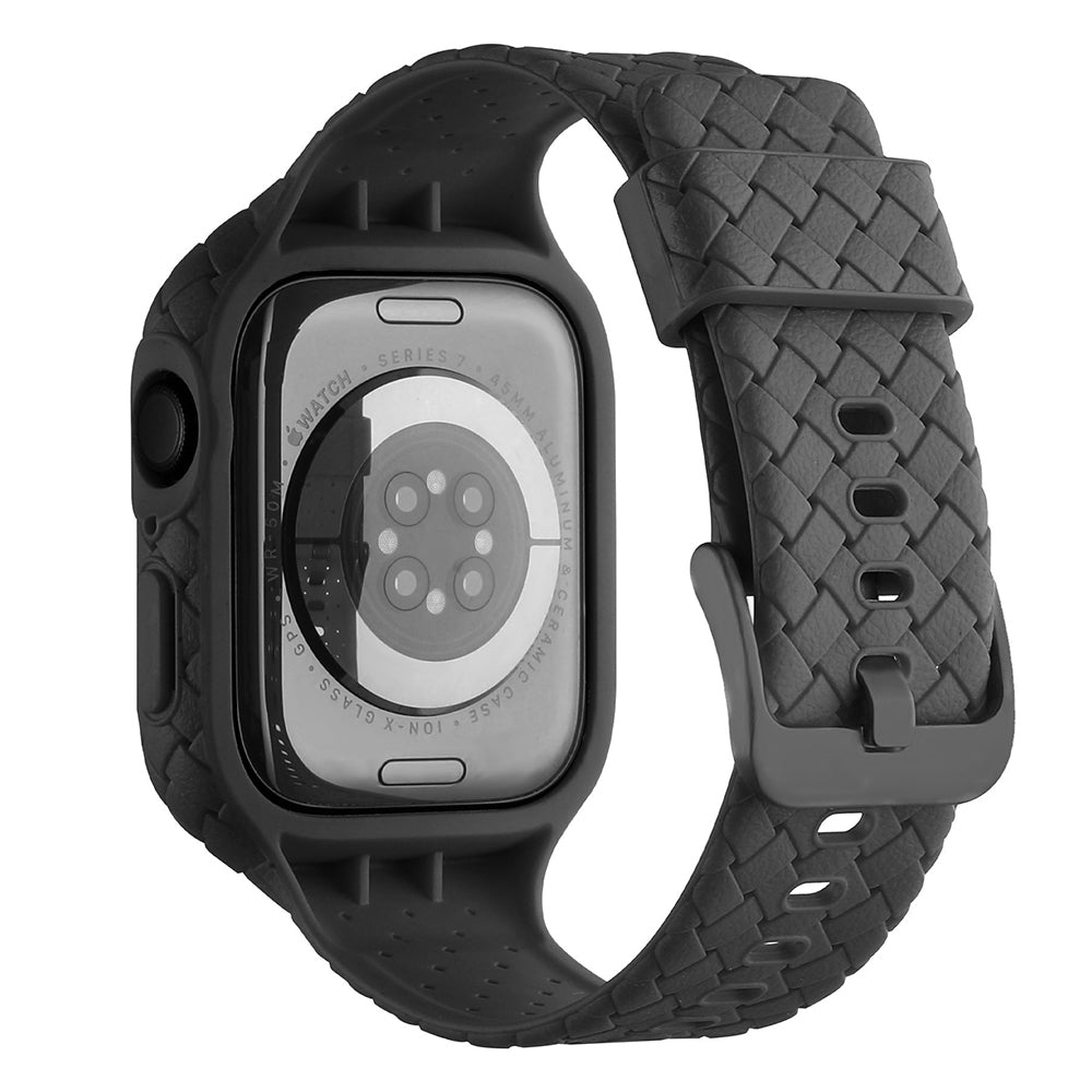 For Apple Watch Series 8  /  7 41mm Woven Texture TPU Wrist Band Integrated Watch Strap with Case