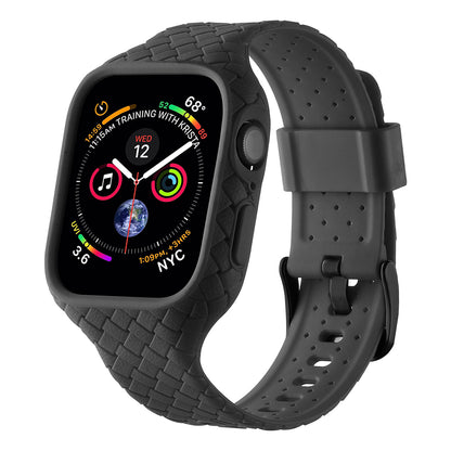 For Apple Watch Series 8  /  7 41mm Woven Texture TPU Wrist Band Integrated Watch Strap with Case