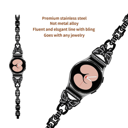 Stainless Steel Band for Samsung Galaxy Watch4 40mm 44mm / Watch5 40mm 44mm / Watch4 Classic 42mm 46mm , Rhinestone Decor 20mm Watch Strap with Connector