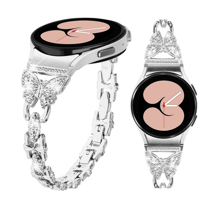 Stainless Steel Band for Samsung Galaxy Watch4 40mm 44mm / Watch5 40mm 44mm / Watch4 Classic 42mm 46mm , Rhinestone Decor 20mm Watch Strap with Connector