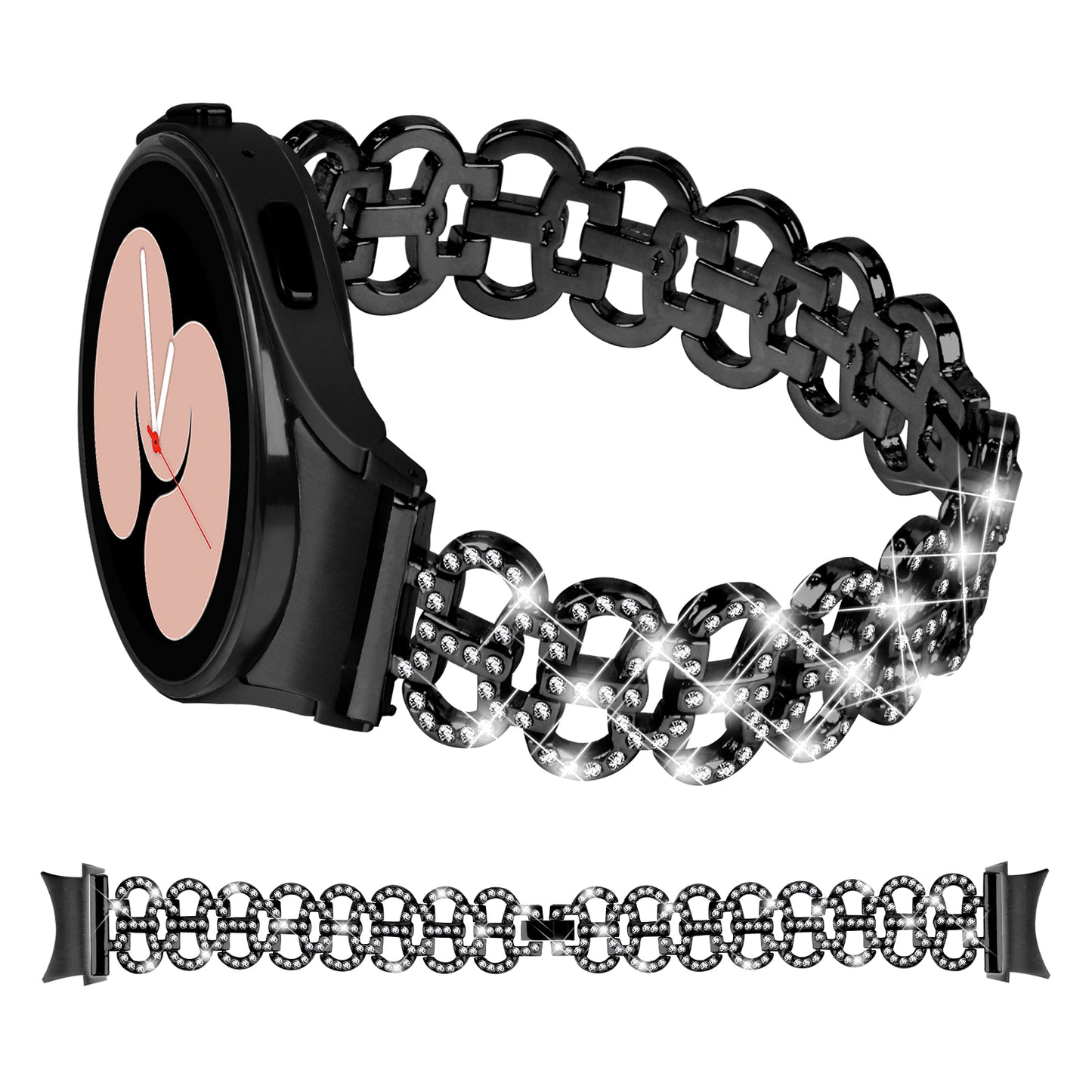 For Samsung Galaxy Watch4 40 / 44mm / Watch4 Classic 42 / 46mm / Watch 5 40 / 44mm Metal Watch Strap Rhinestone Watchband with Connector