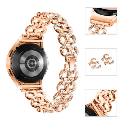 For Samsung Galaxy Watch4 40 / 44mm / Watch4 Classic 42 / 46mm / Watch 5 40 / 44mm Metal Watch Strap Rhinestone Watchband with Connector