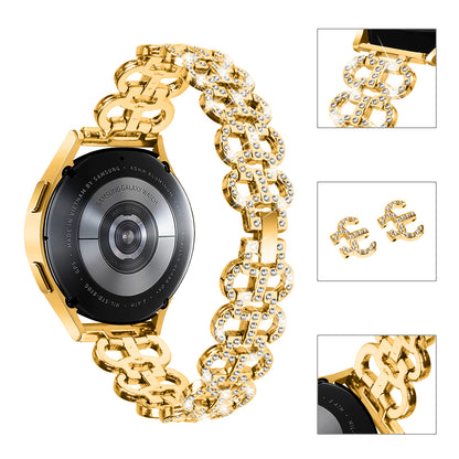 For Samsung Galaxy Watch6 40 / 44mm / Watch6 Classic 43mm / 47mm Metal Watch Strap 20mm Light Luxury Watchband with Rhinestone