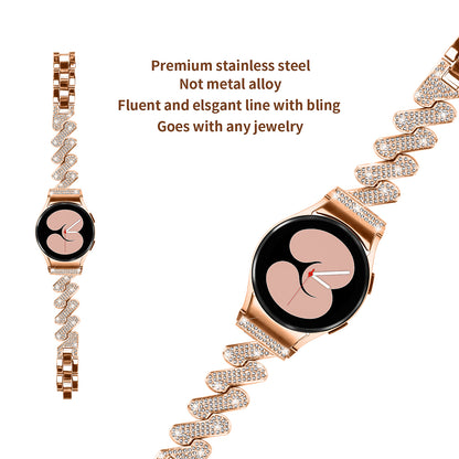 For Samsung Galaxy Watch6 40mm / 44mm / Watch6 Classic 43mm / 47mm Metal Watch Strap Rhinestone Decorated Watchband with Connector