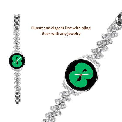 For Samsung Galaxy Watch Active / Active2 40mm 44mm Rhinestones Decor Watch Strap 20mm Zinc Alloy Wrist Band