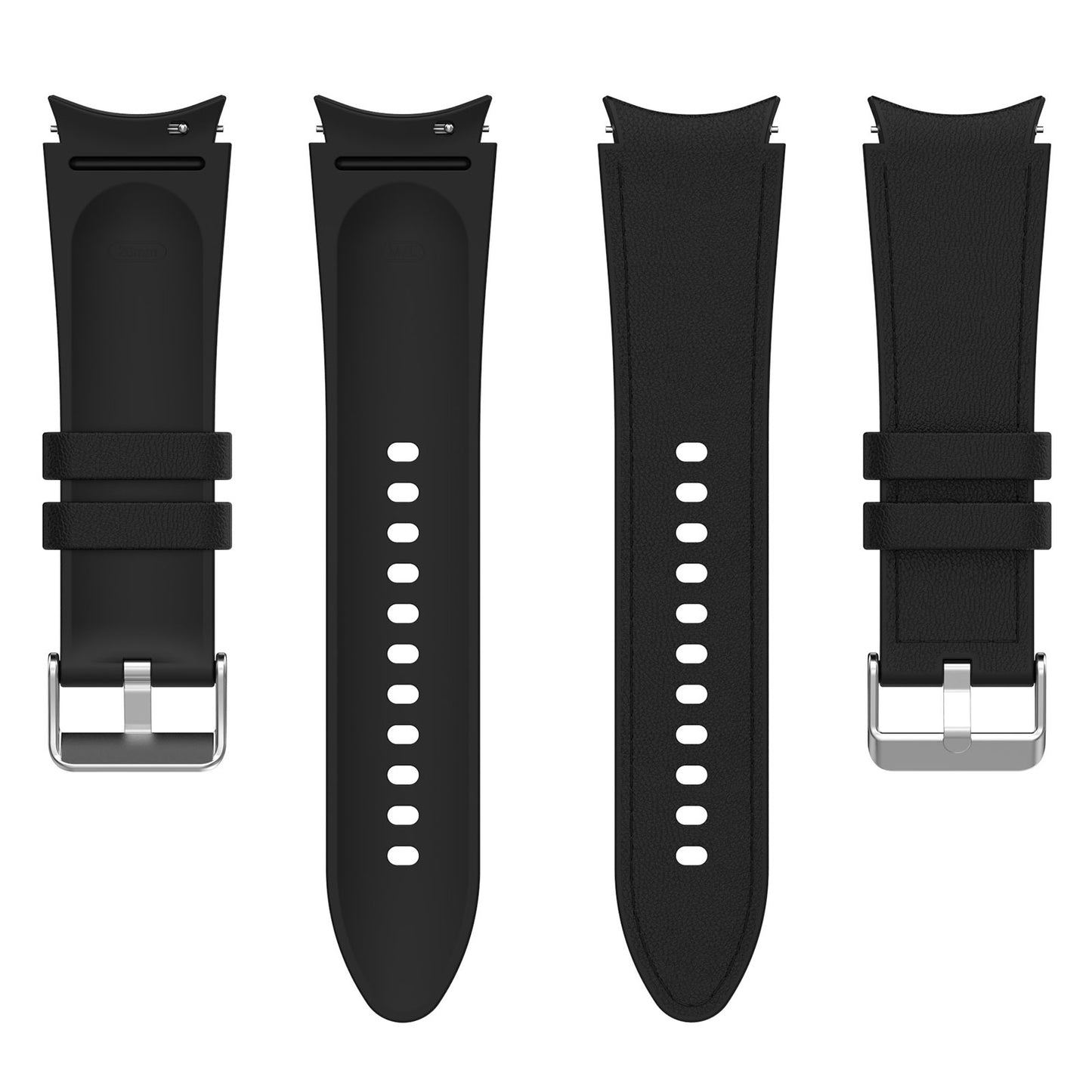 SGW Watch Band for Samsung Galaxy Watch6 / Watch6 Classic / Watch 5 / Watch 5 Pro / Watch4 / Watch4 Classic , PU Leather Coated Silicone Wrist Strap with Silver Buckle