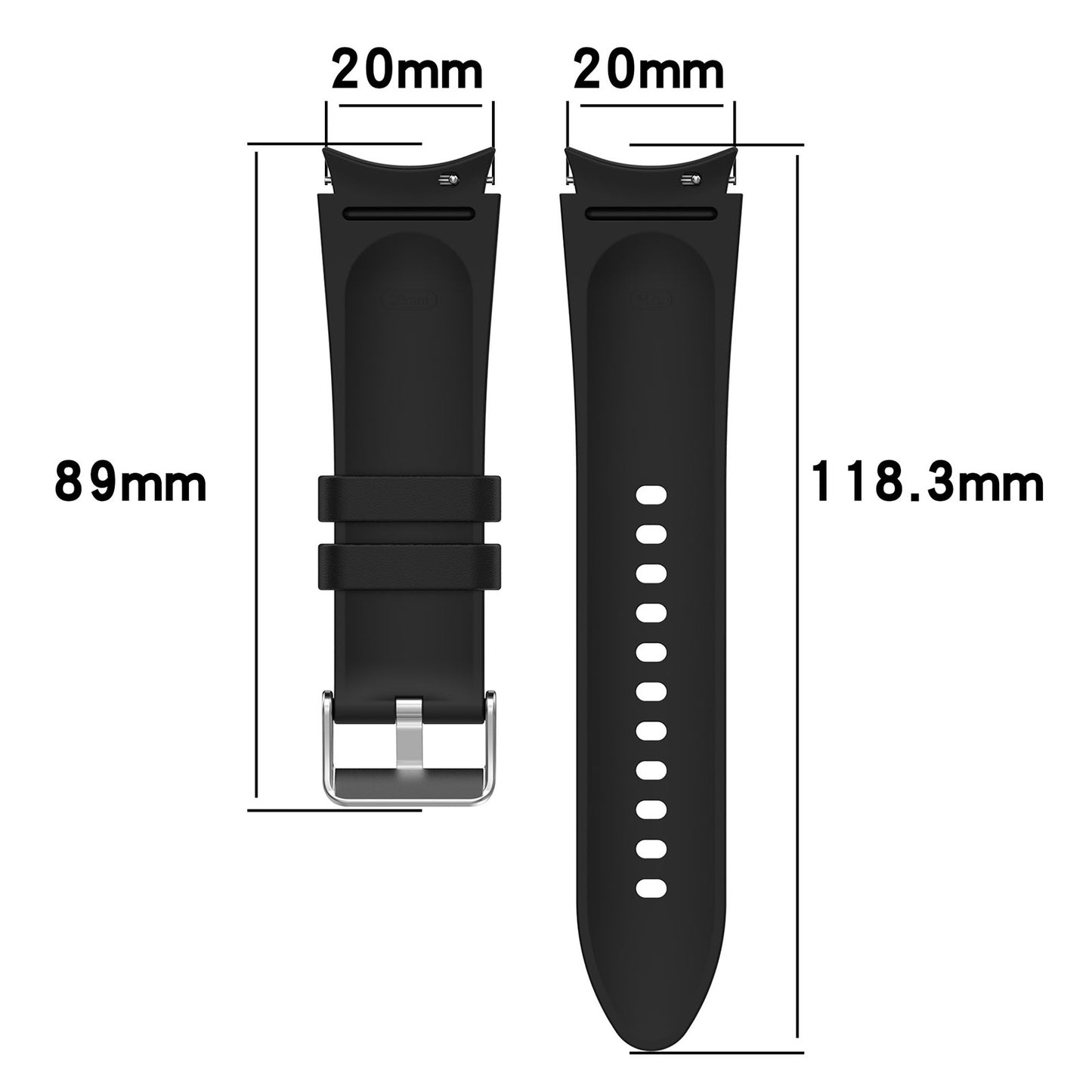 SGW Watch Band for Samsung Galaxy Watch6 / Watch6 Classic / Watch 5 / Watch 5 Pro / Watch4 / Watch4 Classic , PU Leather Coated Silicone Wrist Strap with Silver Buckle