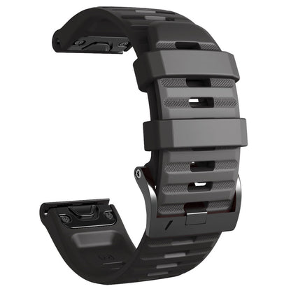 26mm Silicone Band for Garmin Tactix 7 Pro / Fenix 7X / 6X Pro / 5X Plus , Horizontal Stripes Black Buckle Watch Strap